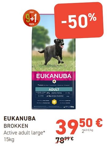 Promoties Eukanuba brokken active adult large - Eukanuba - Geldig van 03/04/2024 tot 14/04/2024 bij Tom&Co