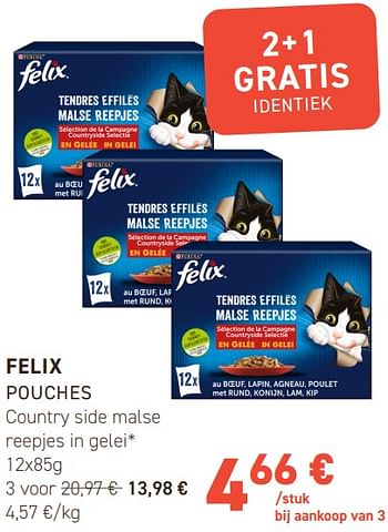 Promoties Felix pouches country side malse reepjes in gelei - Purina - Geldig van 03/04/2024 tot 14/04/2024 bij Tom&Co
