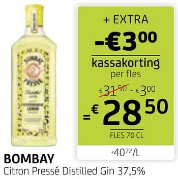 Promoties Bombay citron pressé distilled gin - Bombay - Geldig van 29/03/2024 tot 11/04/2024 bij BelBev