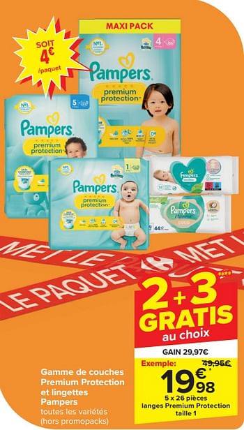 Promotions Langes premium protection taille 1 - Pampers - Valide de 03/04/2024 à 09/04/2024 chez Carrefour