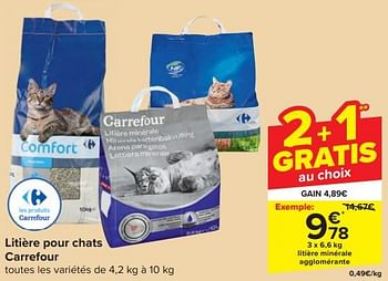 Promotions Litière minérale agglomérante - Produit maison - Carrefour  - Valide de 03/04/2024 à 09/04/2024 chez Carrefour
