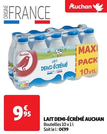 Promoties Lait demi-écrémé auchan - Huismerk - Auchan - Geldig van 03/04/2024 tot 14/04/2024 bij Auchan
