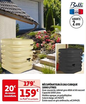 Promotions Récupérateur à eau cubique - Belli - Valide de 03/04/2024 à 14/04/2024 chez Auchan Ronq