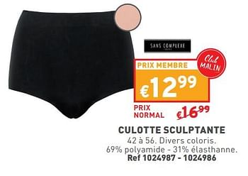 Promotions Culotte sculptante - Sans Complex - Valide de 03/04/2024 à 08/04/2024 chez Trafic