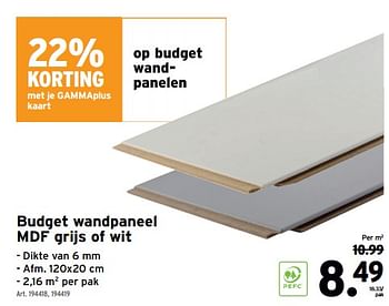 Promoties Budget wandpaneel mdf grijs of wit - Huismerk - Gamma - Geldig van 03/04/2024 tot 09/04/2024 bij Gamma