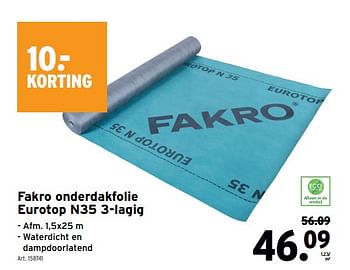 Promoties Fakro onderdakfolie eurotop n35 3-lagig - Fakro - Geldig van 03/04/2024 tot 09/04/2024 bij Gamma