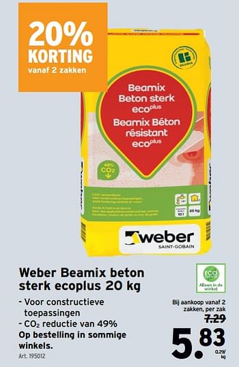 Promoties Weber beamix beton sterk ecoplus - Weber - Geldig van 03/04/2024 tot 09/04/2024 bij Gamma