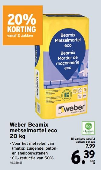 Promoties Weber beamix metselmortel eco - Weber - Geldig van 03/04/2024 tot 09/04/2024 bij Gamma