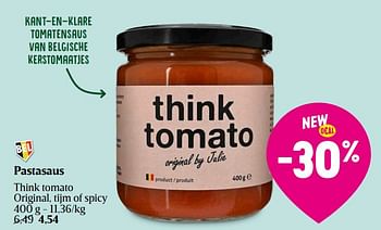 Promoties Pastasaus think tomato original tijm of spicy - Huismerk - Delhaize - Geldig van 04/04/2024 tot 10/04/2024 bij Delhaize