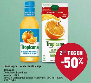 Promoties Sinaasappel - Tropicana - Geldig van 04/04/2024 tot 10/04/2024 bij Delhaize