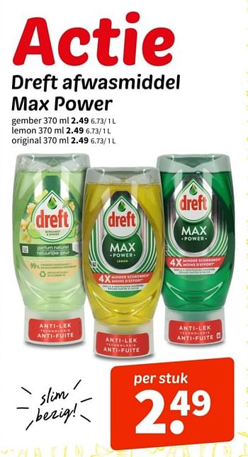 Promoties Dreft afwasmiddel max power - Dreft - Geldig van 01/04/2024 tot 14/04/2024 bij Wibra