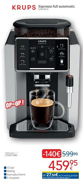 Promoties Krups espresso full automatic ea910e10 - Krups - Geldig van 01/04/2024 tot 30/04/2024 bij Eldi