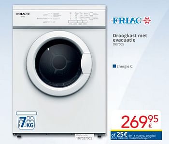 Promotions Friac droogkast met evacuatie dk7005 - Friac - Valide de 01/04/2024 à 30/04/2024 chez Eldi