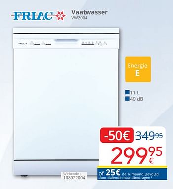 Promoties Friac vaatwasser vw2004 - Friac - Geldig van 01/04/2024 tot 30/04/2024 bij Eldi