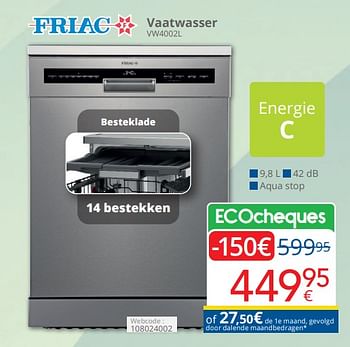Promoties Friac vaatwasser vw4002l - Friac - Geldig van 01/04/2024 tot 30/04/2024 bij Eldi
