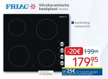 Promotions Friac vitrokeramische kookplaat vkv6000 - Friac - Valide de 01/04/2024 à 30/04/2024 chez Eldi