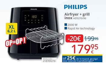Promotions Philips airfryer + grill inox hd9270 96 - Philips - Valide de 01/04/2024 à 30/04/2024 chez Eldi