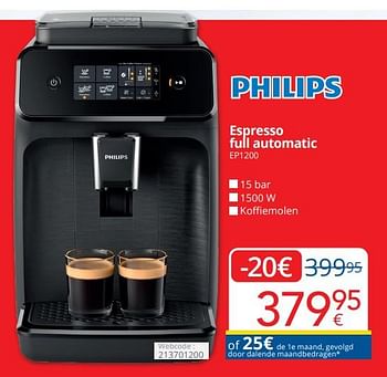 Promoties Philips espresso full automatic ep1200 - Philips - Geldig van 01/04/2024 tot 30/04/2024 bij Eldi