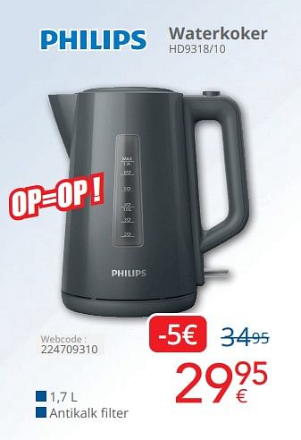 Promotions Philips waterkoker hd9318-10 - Philips - Valide de 01/04/2024 à 30/04/2024 chez Eldi