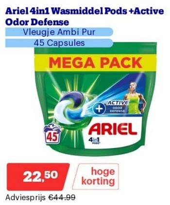 Promoties Ariel 4in1 wasmiddel pods +active odor defense - Ariel - Geldig van 02/04/2024 tot 07/04/2024 bij Bol.com