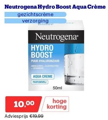 Promoties Neutrogena hydro boost aquacréme - Neutrogena - Geldig van 02/04/2024 tot 07/04/2024 bij Bol.com