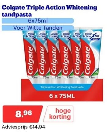 Promoties Colgate triple action whitening tandpasta - Colgate - Geldig van 02/04/2024 tot 07/04/2024 bij Bol.com
