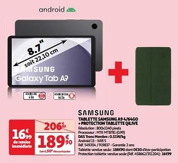 Promoties Samsung tablette samsung a9 4-64go + protection tablette qilive - Samsung - Geldig van 03/04/2024 tot 16/04/2024 bij Auchan