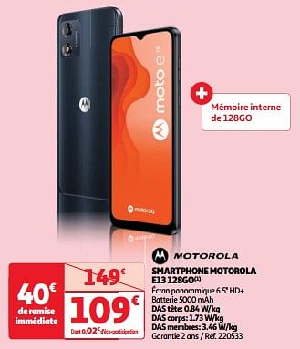 Promoties Smartphone motorola e13 128go - Motorola - Geldig van 03/04/2024 tot 16/04/2024 bij Auchan