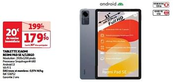 Promoties Tablette xiaomi redmi pad se 4-128go - Xiaomi - Geldig van 03/04/2024 tot 16/04/2024 bij Auchan