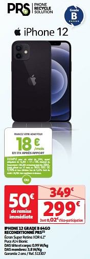 Promoties Apple iphone 12 grade b 64go reconditionné prs - Apple - Geldig van 03/04/2024 tot 16/04/2024 bij Auchan