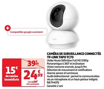 Promoties Caméra de surveillance connectée tp-link tapo tc70 - TP-LINK - Geldig van 03/04/2024 tot 16/04/2024 bij Auchan