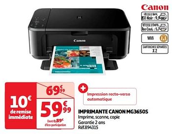 Promoties Imprimante canon mg3650s - Canon - Geldig van 03/04/2024 tot 16/04/2024 bij Auchan