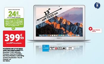 Promotions Macbook air 13`` 8-128go apple reconditionné - Apple - Valide de 03/04/2024 à 16/04/2024 chez Auchan Ronq