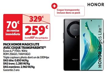 Promoties Pack honor magic5 lite avec coque transparente - Honor - Geldig van 03/04/2024 tot 16/04/2024 bij Auchan