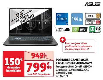 Promoties Portable gamer asus f17-tuf706hf-hx048w - Asus - Geldig van 03/04/2024 tot 16/04/2024 bij Auchan