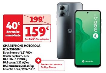 Promotions Smartphone motorola g14 256go - Motorola - Valide de 03/04/2024 à 16/04/2024 chez Auchan Ronq