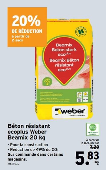 Promotions Béton résistant ecoplus weber beamix - Weber - Valide de 03/04/2024 à 09/04/2024 chez Gamma