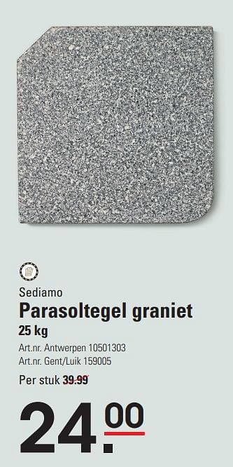 Promotions Parasoltegel graniet - Sediamo - Valide de 04/04/2024 à 22/04/2024 chez Sligro