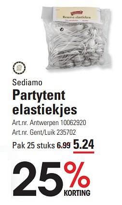 Promotions Partytent elastiekjes - Sediamo - Valide de 04/04/2024 à 22/04/2024 chez Sligro