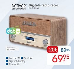 Denver electronics digitale radio retro dab 36lw