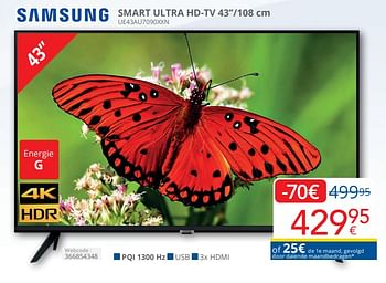 Promotions Samsung smart ultra hd tv 43`` ue43au7090xxn - Samsung - Valide de 01/04/2024 à 30/04/2024 chez Eldi