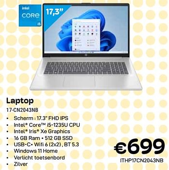 Promotions Hp laptop 17-cn2043nb - HP - Valide de 01/04/2024 à 30/04/2024 chez Compudeals