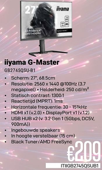Promoties Iiyama g-master gb2745qsu-b1 - Iiyama - Geldig van 01/04/2024 tot 30/04/2024 bij Compudeals