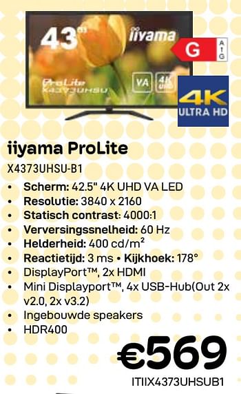 Promoties Iiyama prolite x4373uhsu-b1 - Iiyama - Geldig van 01/04/2024 tot 30/04/2024 bij Compudeals