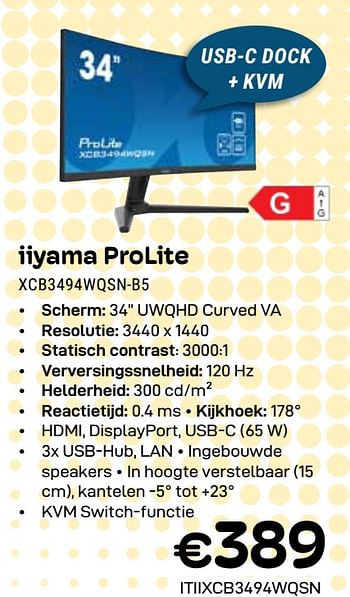 Promoties Iiyama prolite xcb3494wqsn-b5 - Iiyama - Geldig van 01/04/2024 tot 30/04/2024 bij Compudeals