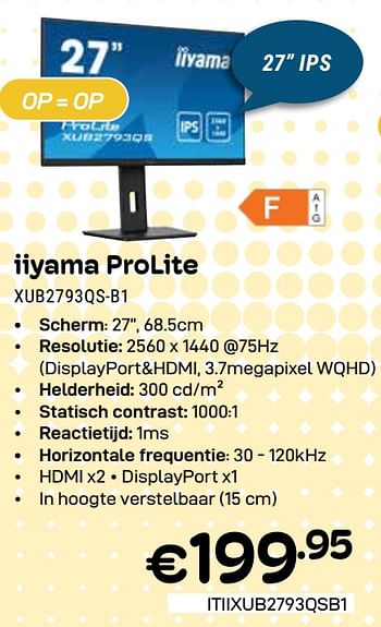 Promoties Iiyama prolite xub2793qs-b1 - Iiyama - Geldig van 01/04/2024 tot 30/04/2024 bij Compudeals