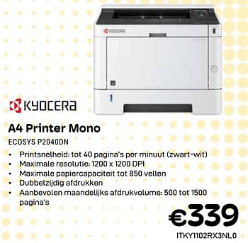 Promotions Kyocera a4 printer mono ecosys p2040dn - Kyocera - Valide de 01/04/2024 à 30/04/2024 chez Compudeals