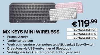 Promotions Logitech mx keys mini wireless - Logitech - Valide de 01/04/2024 à 30/04/2024 chez Compudeals