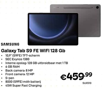 Promotions Samsung galaxy tab s9 fe wifi 128 gb - Samsung - Valide de 01/04/2024 à 30/04/2024 chez Compudeals