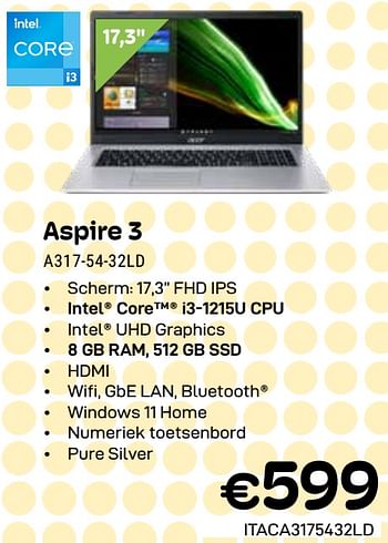 Promoties Acer aspire 3 a317-54-32ld - Acer - Geldig van 01/04/2024 tot 30/04/2024 bij Compudeals